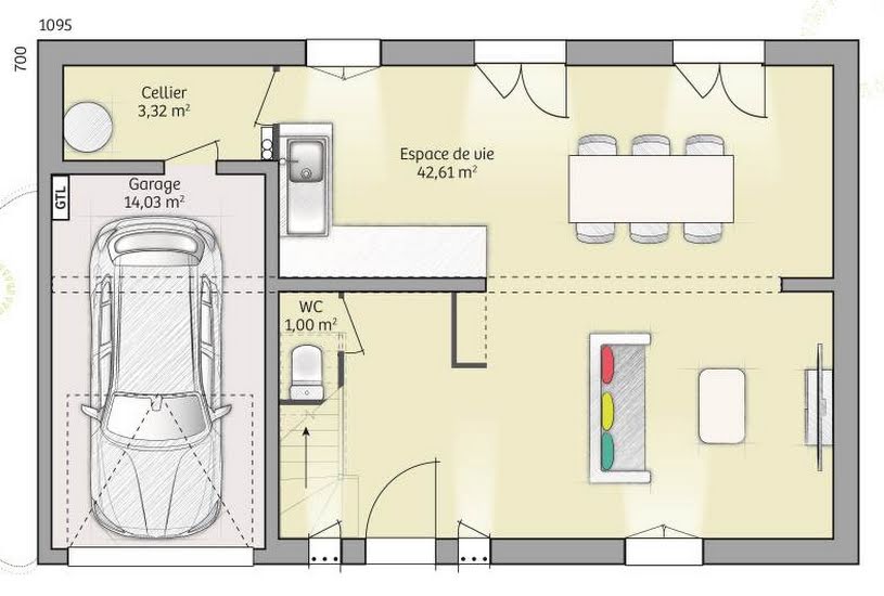  Vente Terrain + Maison - Terrain : 499m² - Maison : 80m² à Pont-l'Évêque (14130) 