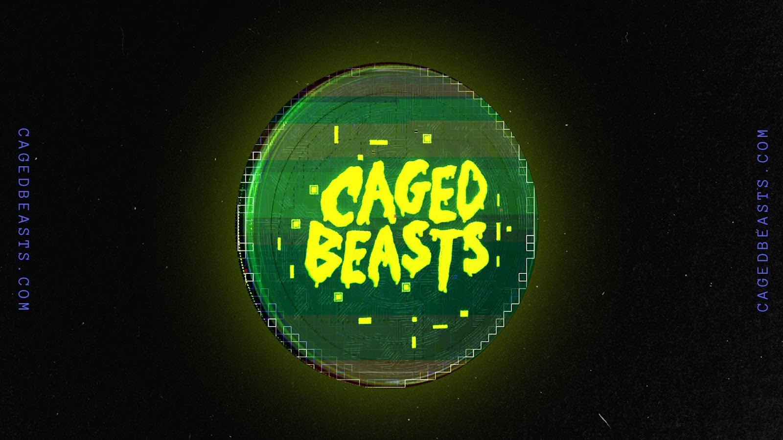 "CAGED BEASTS" Text on black background 
