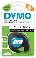 Tape DYMO LetraTAG 12mm plast sort/ hvit (Org.nr.SO721660)