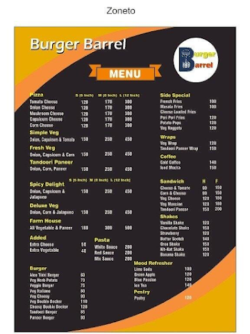 Burger Barrel menu 