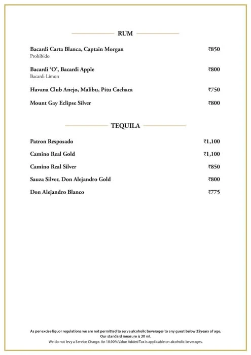 Threesixtyone Degrees - The Oberoi menu 