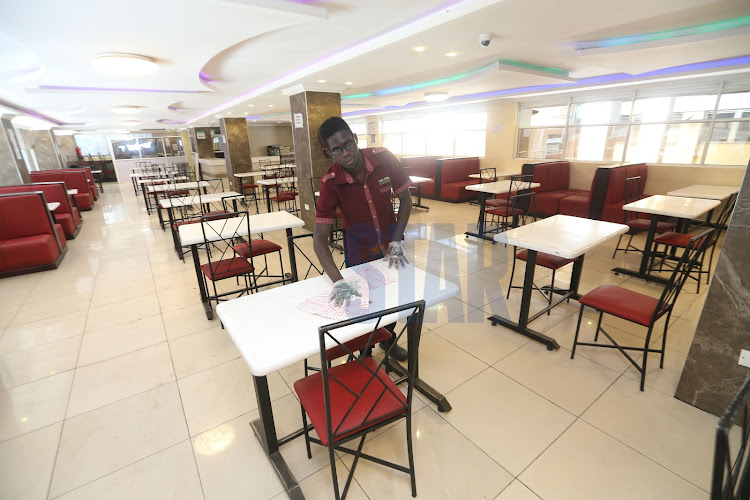 A restaurant in Nairobi's CBD on April 28, 2020. The Health ministry has said eateries have to apply for new permits before resuming business.