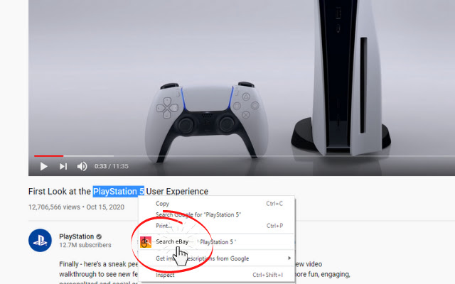 Right Click to Search eBay chrome extension