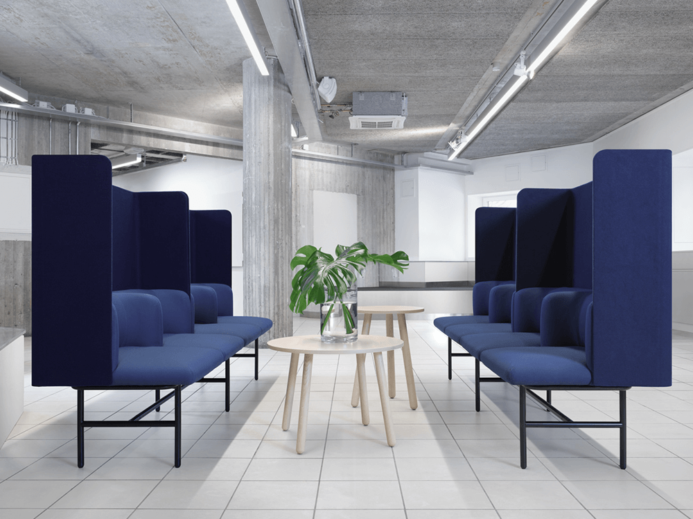 Our modern office furniture, Malay 2, is a high-backed, acoustic soft-seating sofa, allowing introverts to signal their desire for privacy while working in a collaborative environment.