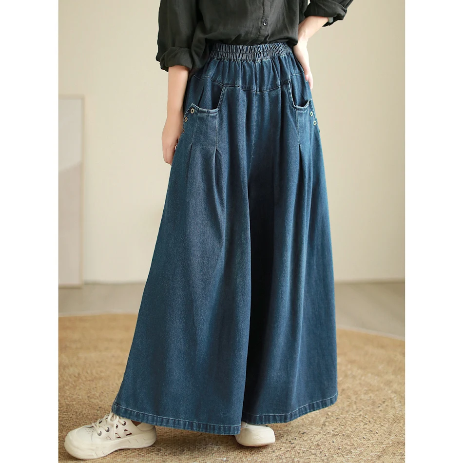 Wide-leg jeans met elastische taille, gewassen, wit, losvallend en afslankend, veelzijdige broek voor dames.