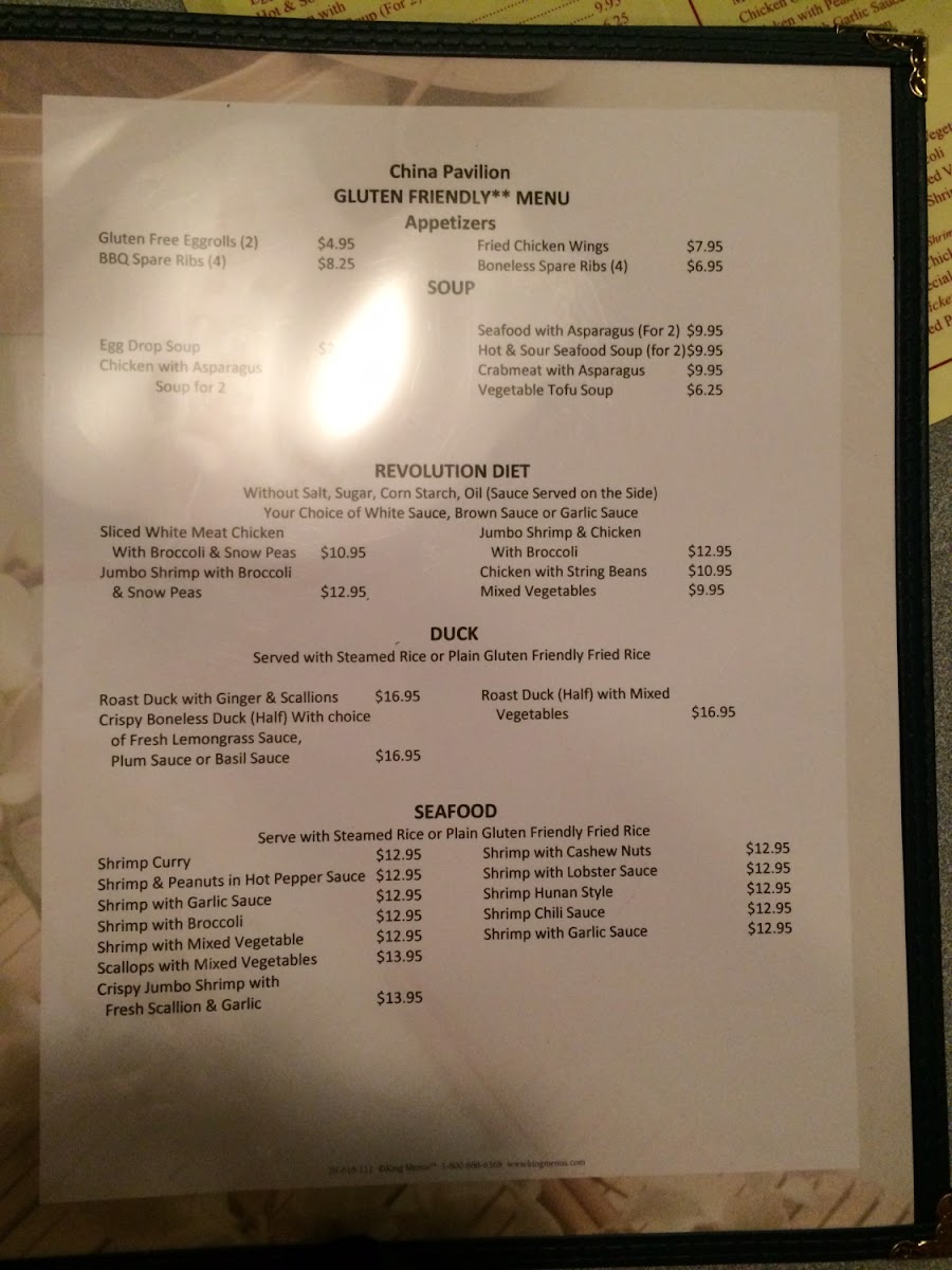 China Pavilion gluten-free menu