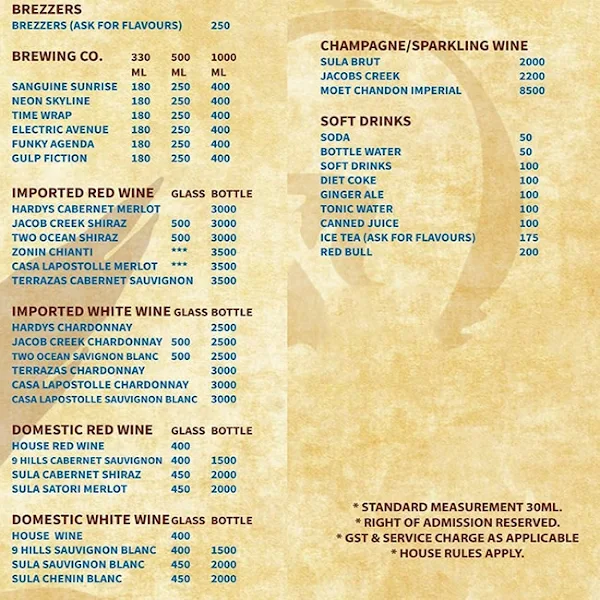 The Boozy Griffin menu 