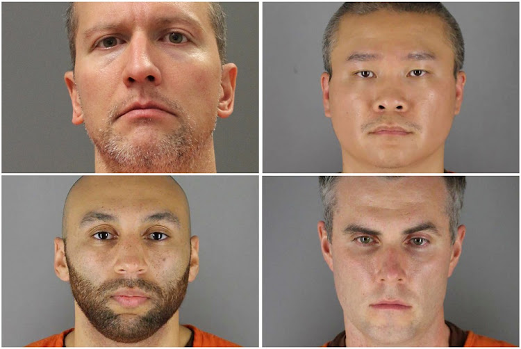 Former Minneapolis police officers (clockwise from top left) Derek Chauvin, Tou Thao, Thomas Lane and J. Alexander Kueng pose in a combination of booking photographs from the Minnesota Department of Corrections and Hennepin County Jail in Minneapolis, Minnesota, U.S.