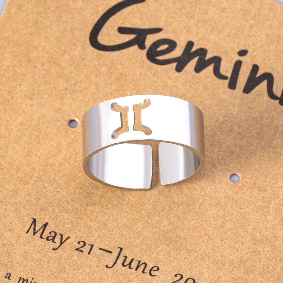 Nieuwe Roestvrijstalen Ring Twaalf Sterrenbeelden Engelse Letter Ring, Kaartverpakking, Maagd Sterrenbeeld, Elegante Sieraden