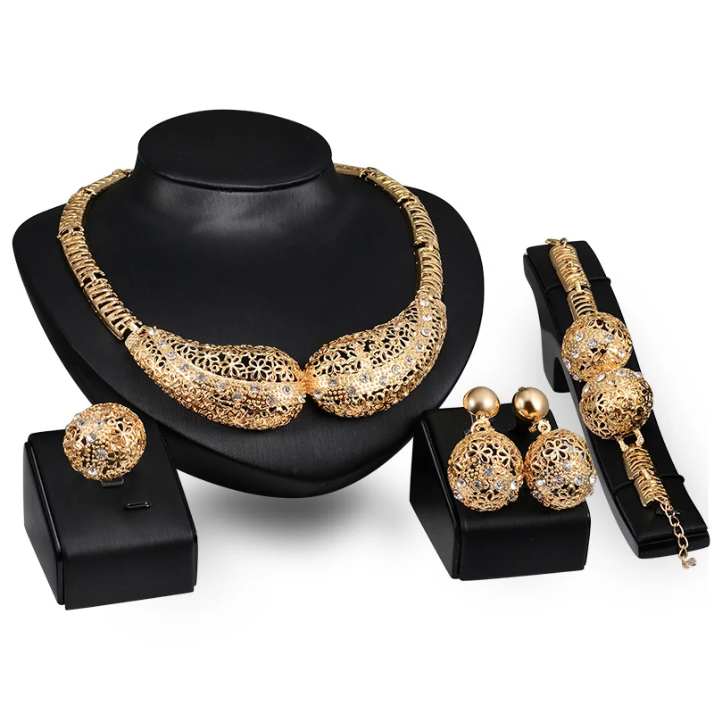 Vierdelige set explosieve legering ketting en oorbellen, verhoog uw stijl met elegantie en verfijning, een unieke sieradenset.