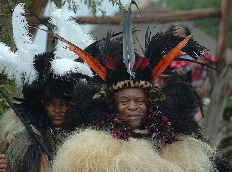 King Goodwill Zwelithini pictured in his traditional Zulu attire during the annual umkhosi wokweshwama ceremony held at Nyokeni Royal residence on December 7 2009.