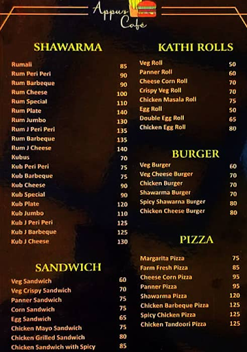 Appu's Cafe menu 