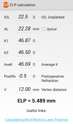 ELP Calculation Ophthalmology