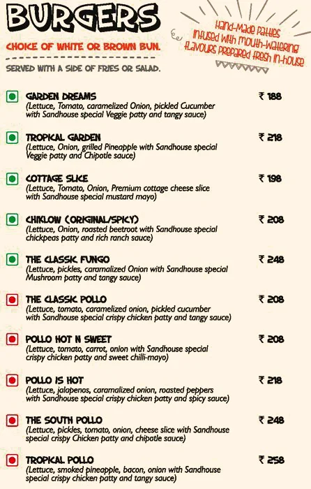 Sandburg Shakes menu 