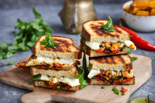 Grilled Chilli and Paneer Cheese Double Decker Sandwich