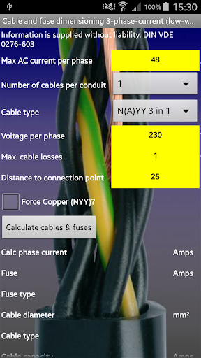 Cable and fuses calculator