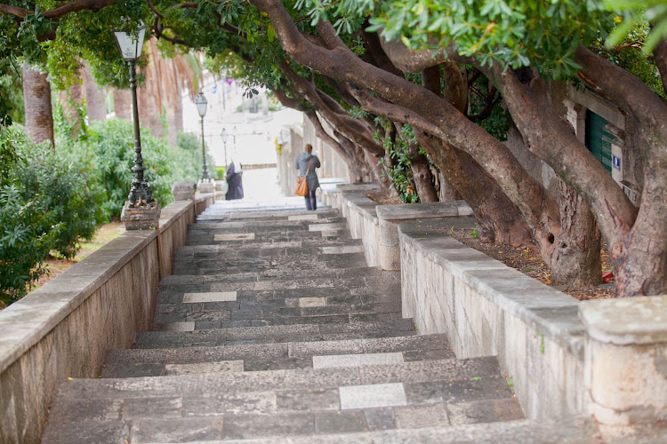 A tranquil stone walkway just outside the main entrance to Old Dubrovnik. 