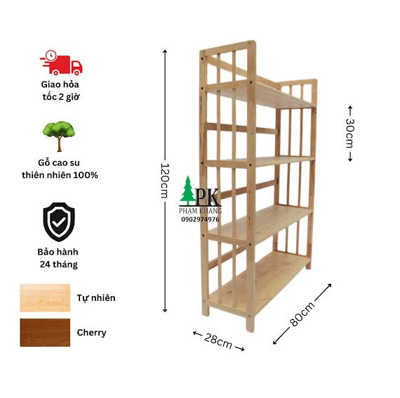 Kệ Sách Gỗ 4 Tầng Rộng 80Cm Màu Tự Nhiên