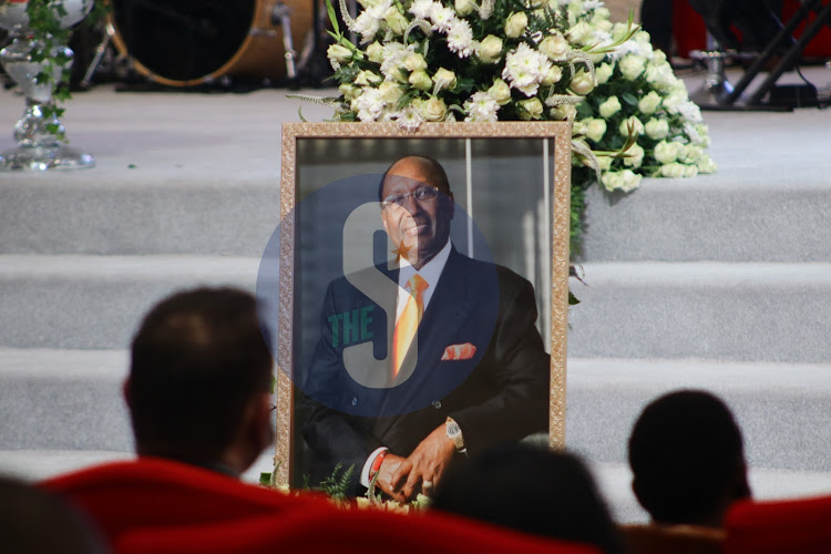 Chris Kirubi’s potrait during his memorial at the Faith Evangelistic Ministry Church, Karen on June 18, 2021.