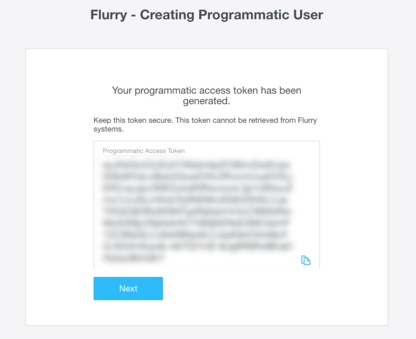 Flurry 的凭据屏幕示例。