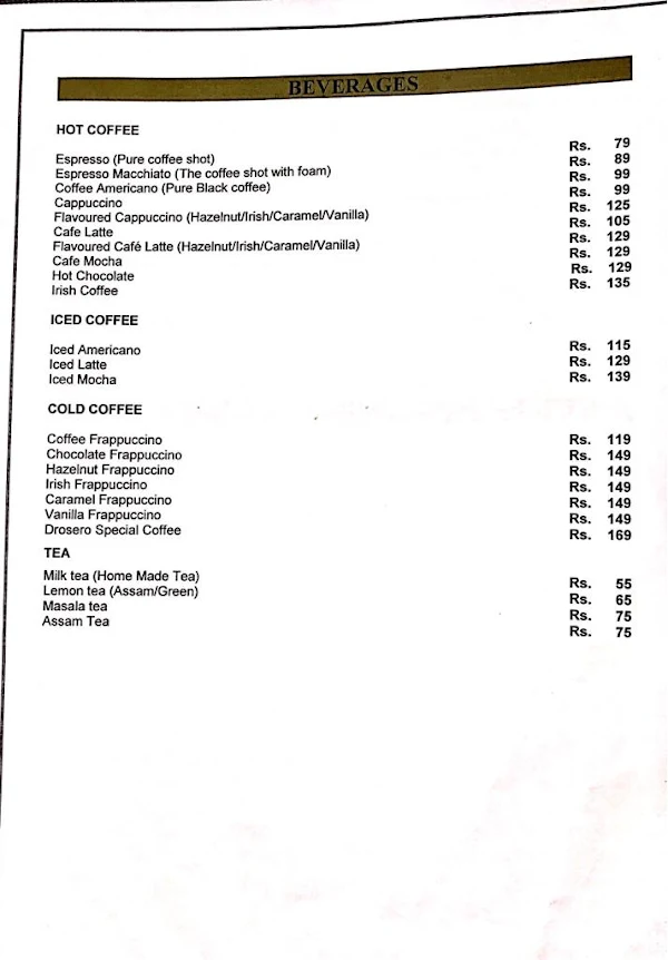 Drosero Cafe & Restro menu 