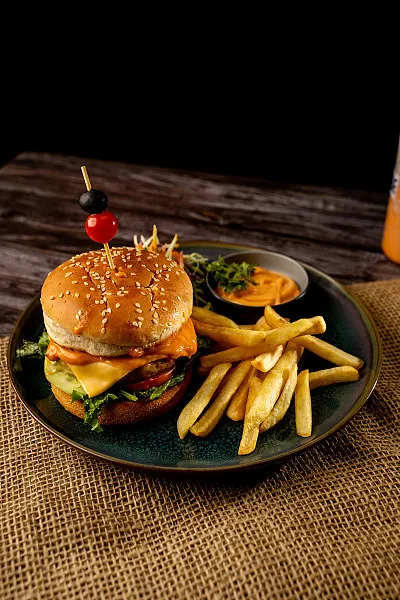 Chick N Cheese Burger With Choice Of Fries