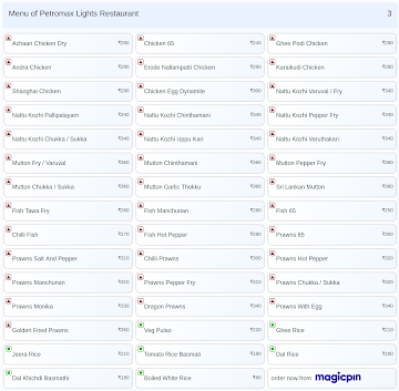 Petromax Lights Restaurant menu 