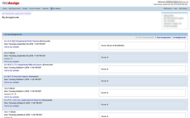 Google Calendar for WebAssign