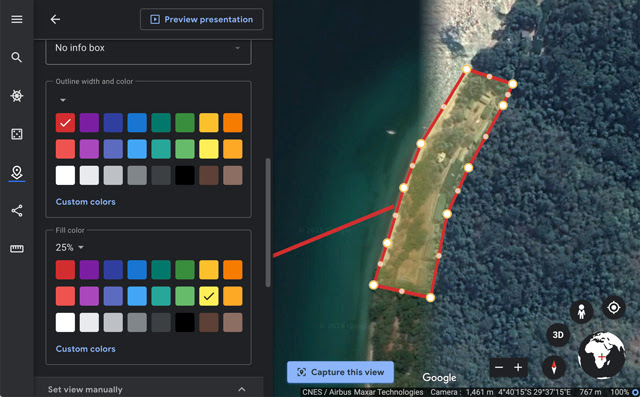 Capture d'écran de la vue ajustée d'une forme tracée