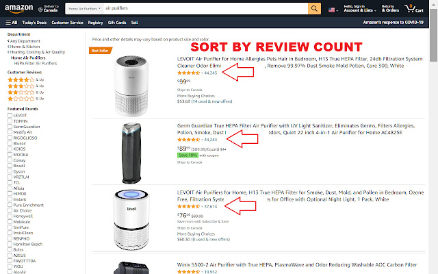 Sort by Number of Reviews, Amazon US & Canada Preview image 4