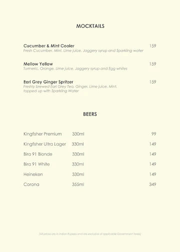 Coromandel Cafe menu 