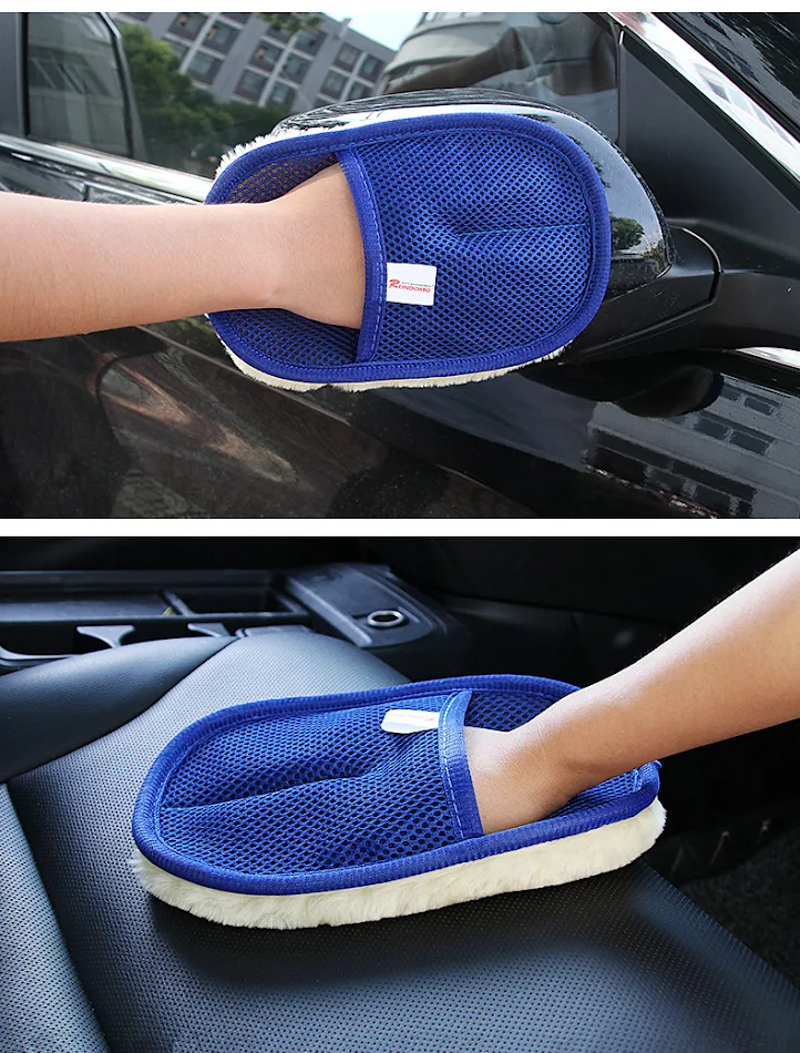 Zachte fleece auto wax handschoenen, verdikte reinigings tool, voor waxen en poetsen, beschermt de lak, gemakkelijk in gebruik en effectief.