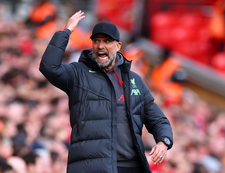 Liverpool manager Jurgen Klopp gestures on the touchline during their Premier League match against Brighton & Hove Albion at Anfield on Sunday.