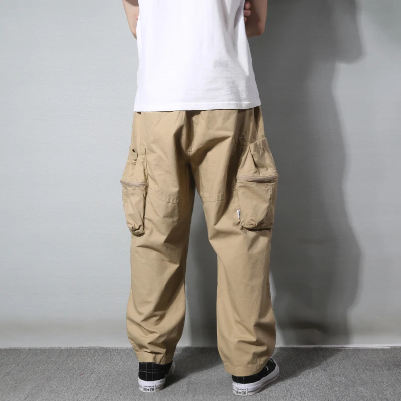Japanse retro casual broek voor heren, rechte losse pasvorm, meerdere zakken, comfortabel en stijlvol.