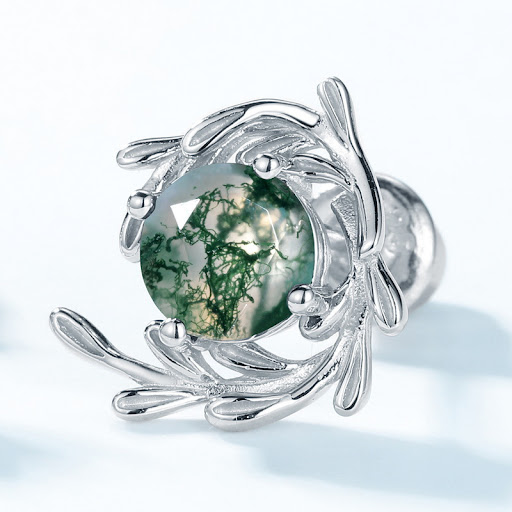 Title 2, Womens Green Moss Stone, Water Plants Agate Ea...