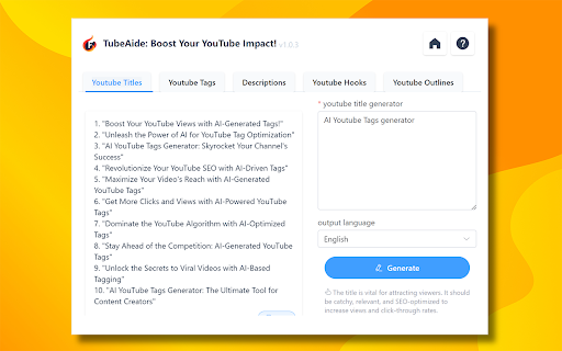 Free AI Youtube Video Tags Generator TubeAide