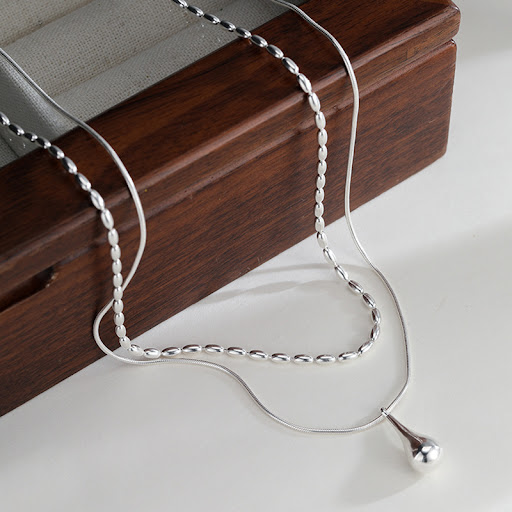 Title 7, Womens Minimalist Water Drop Pendant Double-la...