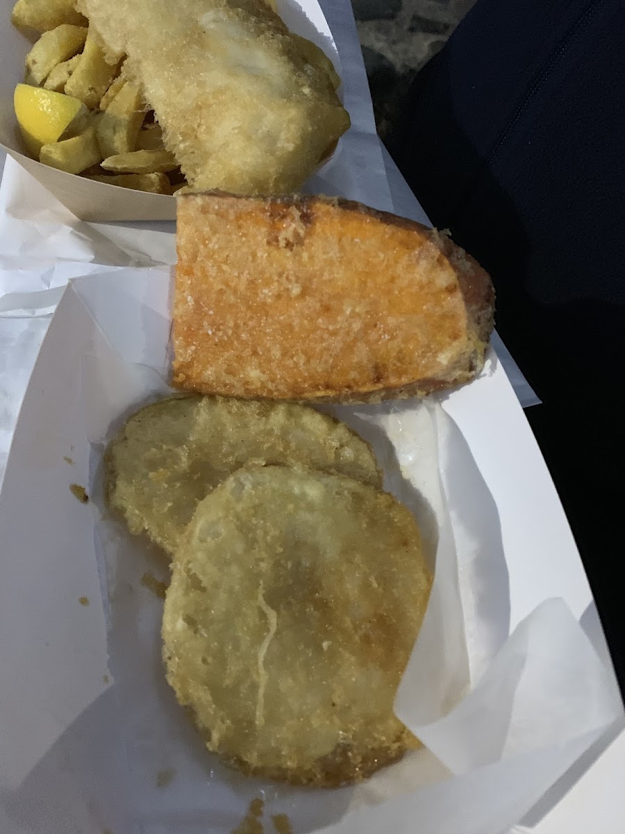 Gf potato scallops and gf sweet potato scallops!!! Delish!