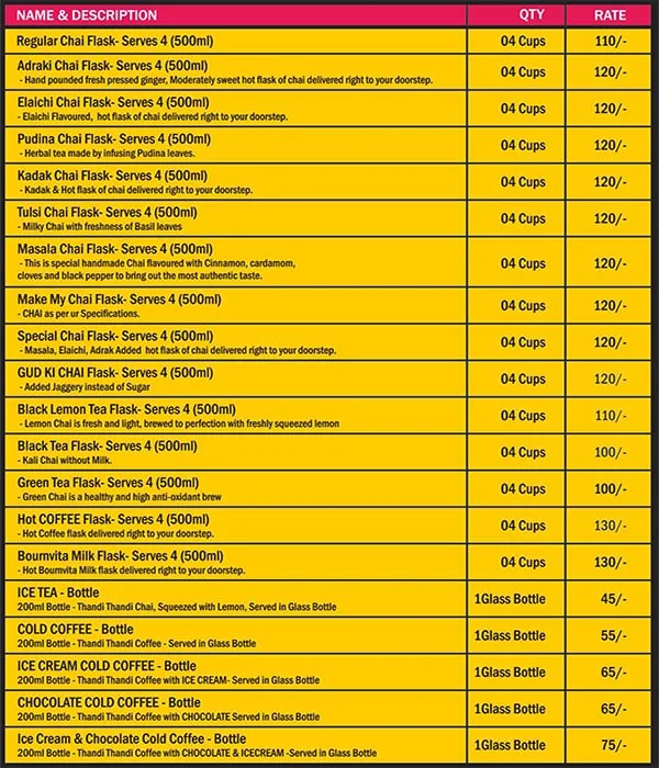 Chai Villa menu 