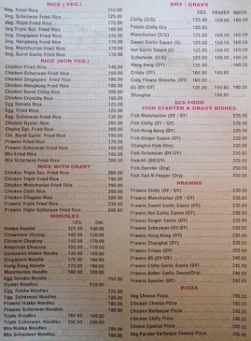 Choice Chinese Corner menu 