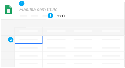 Renomear uma página na parte superior, adicionar texto às células e usar o menu para inserir um item 