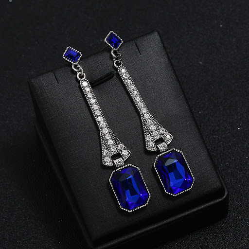 Title 8, Luxury alloy diamond square gemstone earrings, ...