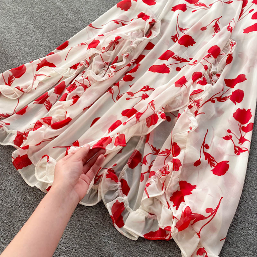 Title 17, Printed Short Chiffon Shirt with Split Half Ski...