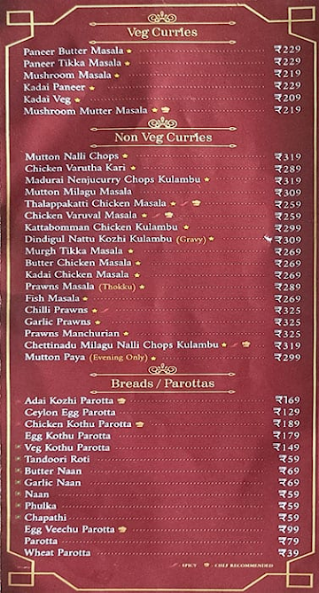 Dindigul Thalappakatti menu 