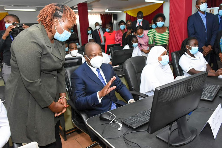 Health CS Mutahi Kagwe during the launch of the administration of qualified nurses to go and work in overseas at KMTC on 1, February 2022./ MERCY MUMO