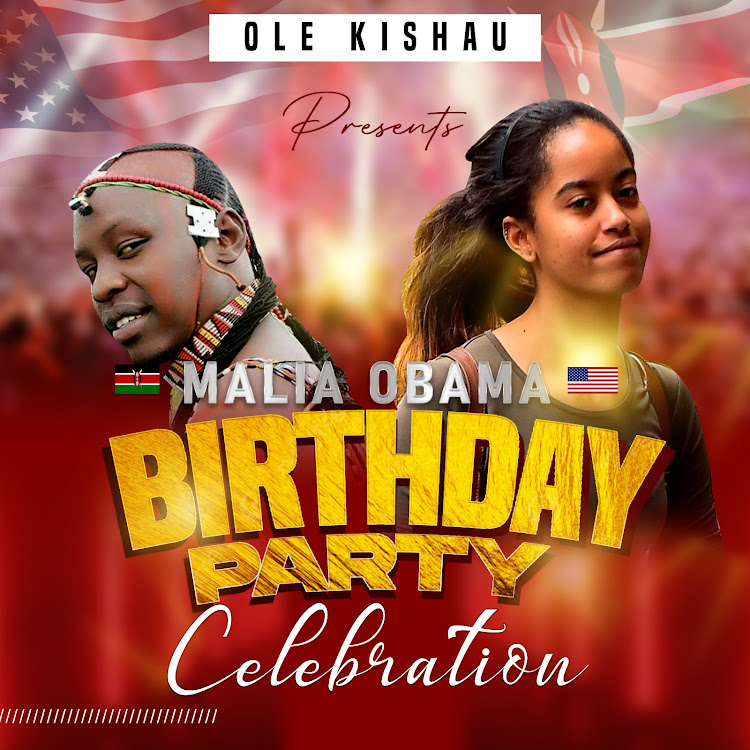 A poster by Maasai moran who wanted to marry Obama's daughter, Malia Obama wishing her a happy birthday