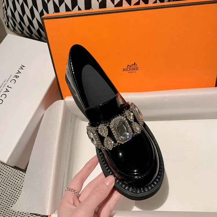 Zapatos de tacón alto grueso para niña con diamantes y cabeza redonda, ideales para lucir elegante y cómoda, agua grande.