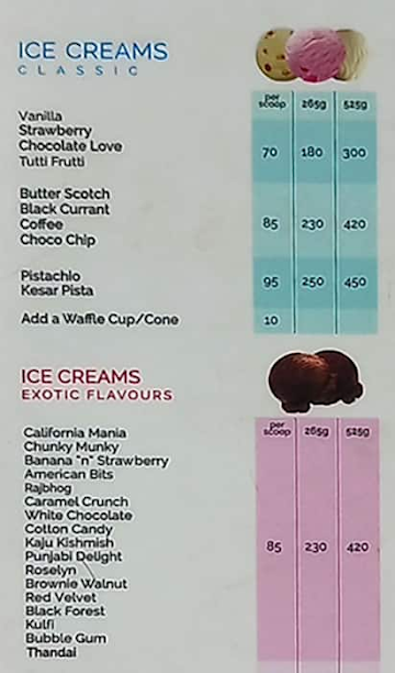 Giani's Ice Cream menu 