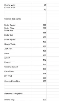 Shalu Bakers menu 2