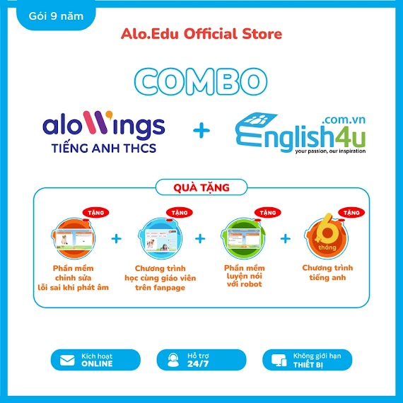 [Gói 9 Năm] Combo Alowings Tiếng Anh Và English4U - Nhận Mã Kích Hoạt Khóa Học Tiếng Anh Online Dành Cho Cấp 2 Và Cấp 3